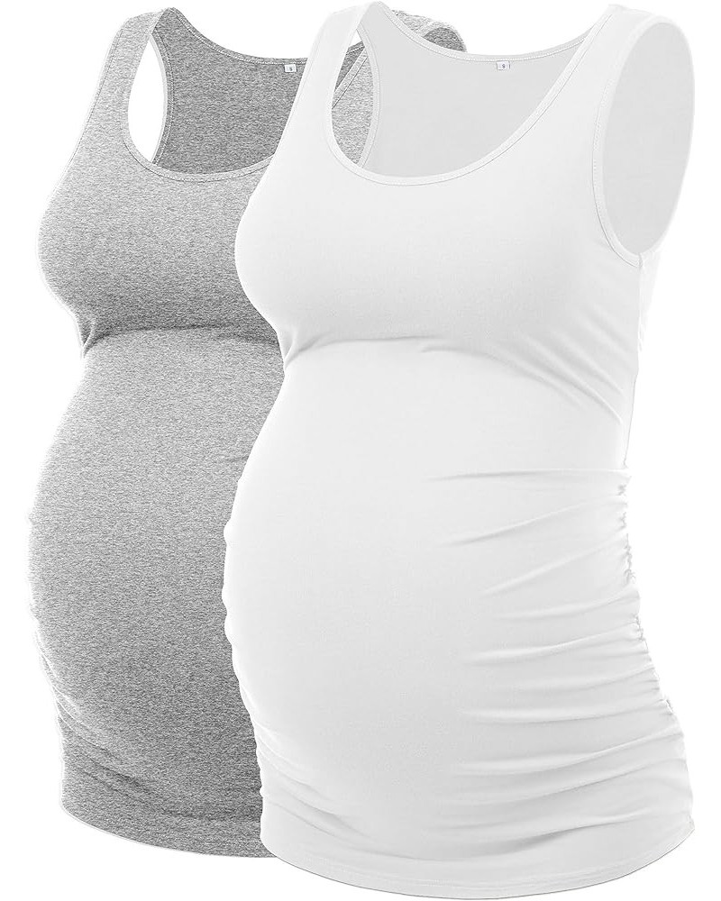 Long Enough to Cover Hip Maternity Side Ruch Tank Tops/Basic Maternity Tops for Summer Casual Wear (S-3XL) Gray+white $8.40 T...