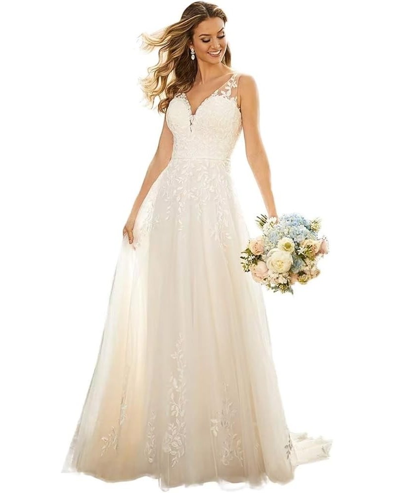 Elegant Wedding Dresses for Bride Sexy Lace Mermaid A Line Boho Bridal Gown for Women Style12-ivory $72.50 Dresses