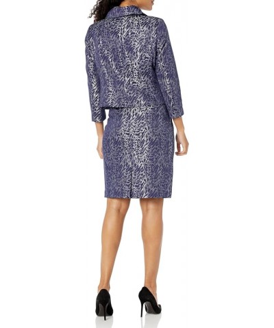 Women's Metallic Jacquard Fold Over Jacket/Skirt Suit Navy/Silver $46.51 Suits