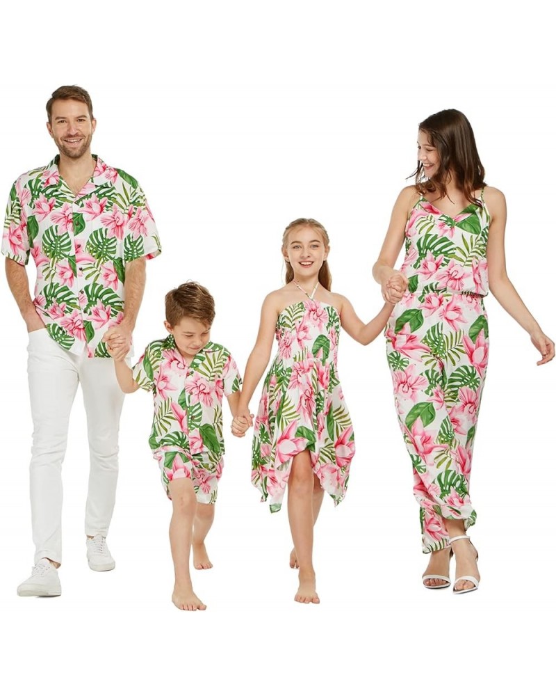 Matchable Family Hawaiian Luau Men Women Girl Boy Clothes in Lotus and Orchid Women Women Off-shoulder Ruffle Top $7.28 Blouses