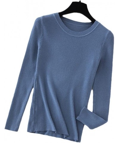 Women Pullover Slim O-Neck Warm Knitted Sweaters Jumper Blue $21.44 Sweaters