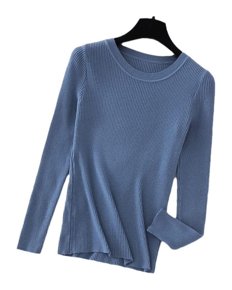 Women Pullover Slim O-Neck Warm Knitted Sweaters Jumper Blue $21.44 Sweaters