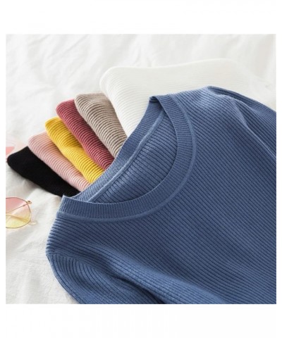 Women Pullover Slim O-Neck Warm Knitted Sweaters Jumper Blue $21.44 Sweaters