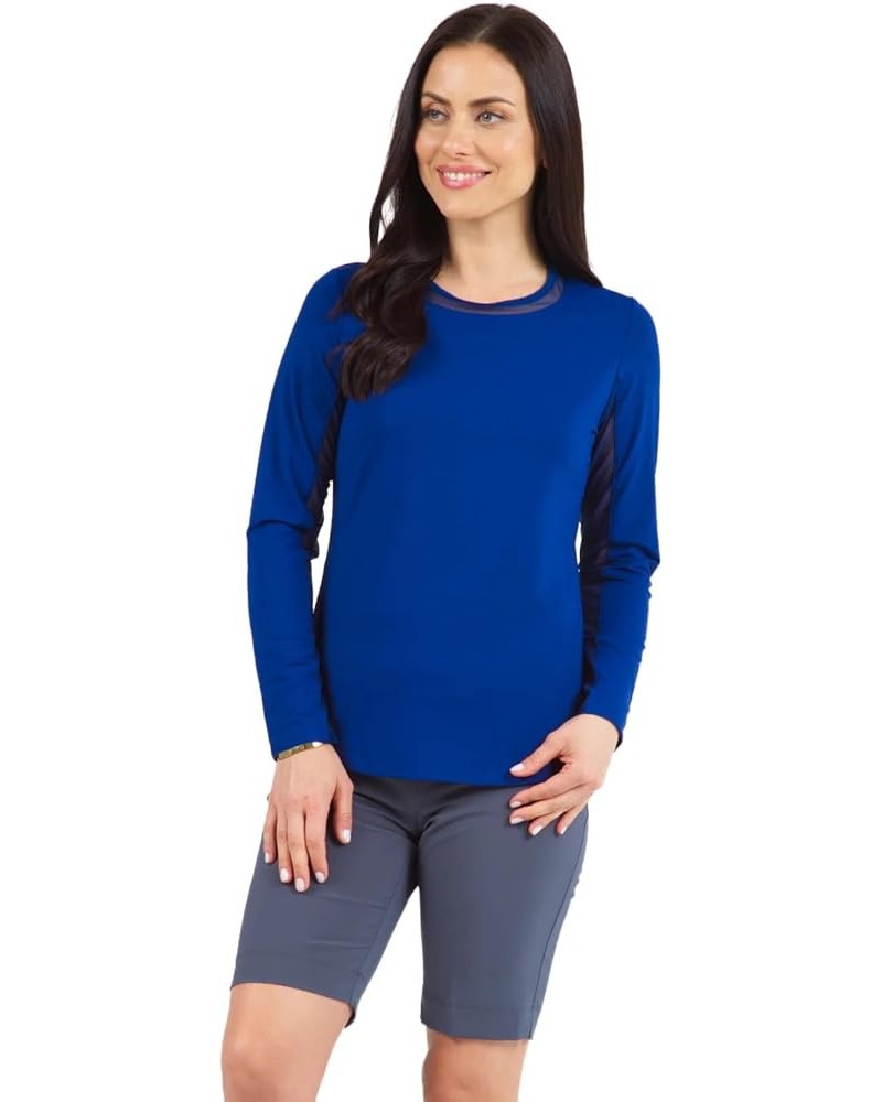 Athleisure Wear Sun Protective UPF 50 Icefil Cooling Tech Long Sleeve Crew Neck Top with Under Arm Mesh – 83000 Color: Navy -...