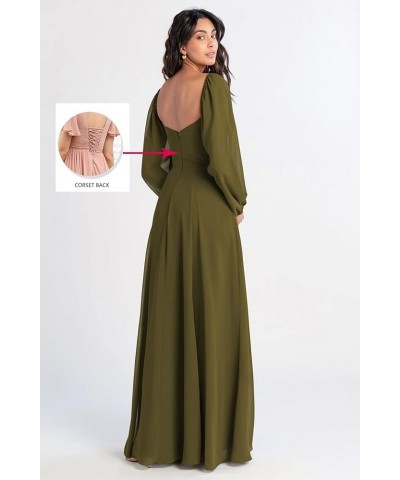 Long Sleeve Square Neck Bridesmaid Dresses with Slit Chiffon A Line Formal Evening Dress for Women Wedding Blue $33.13 Dresses