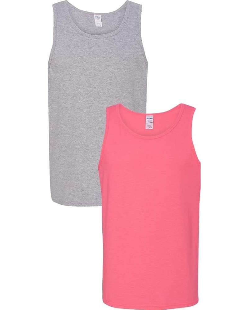 5200 - Heavy Cotton Tank Top Sport Grey/Safety Pink $8.93 Shirts