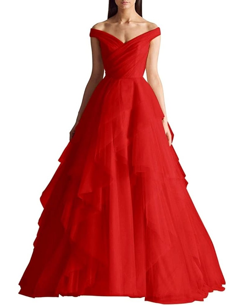 Off Shoulder Quinceanera Dress Ball Gown Strapless Puffy Tulle Wedding Dresses for Bride Red $52.64 Dresses