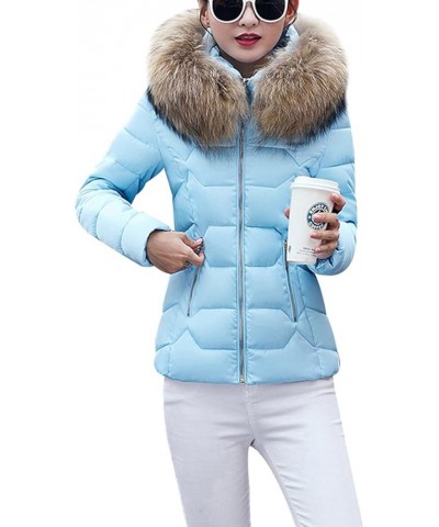 Womens Winter Warm Down Coat Quilted Parka Jacket Oversized Puffer Outwear with Faux Fur Hood Blue With Grey Fur $26.54 Jackets