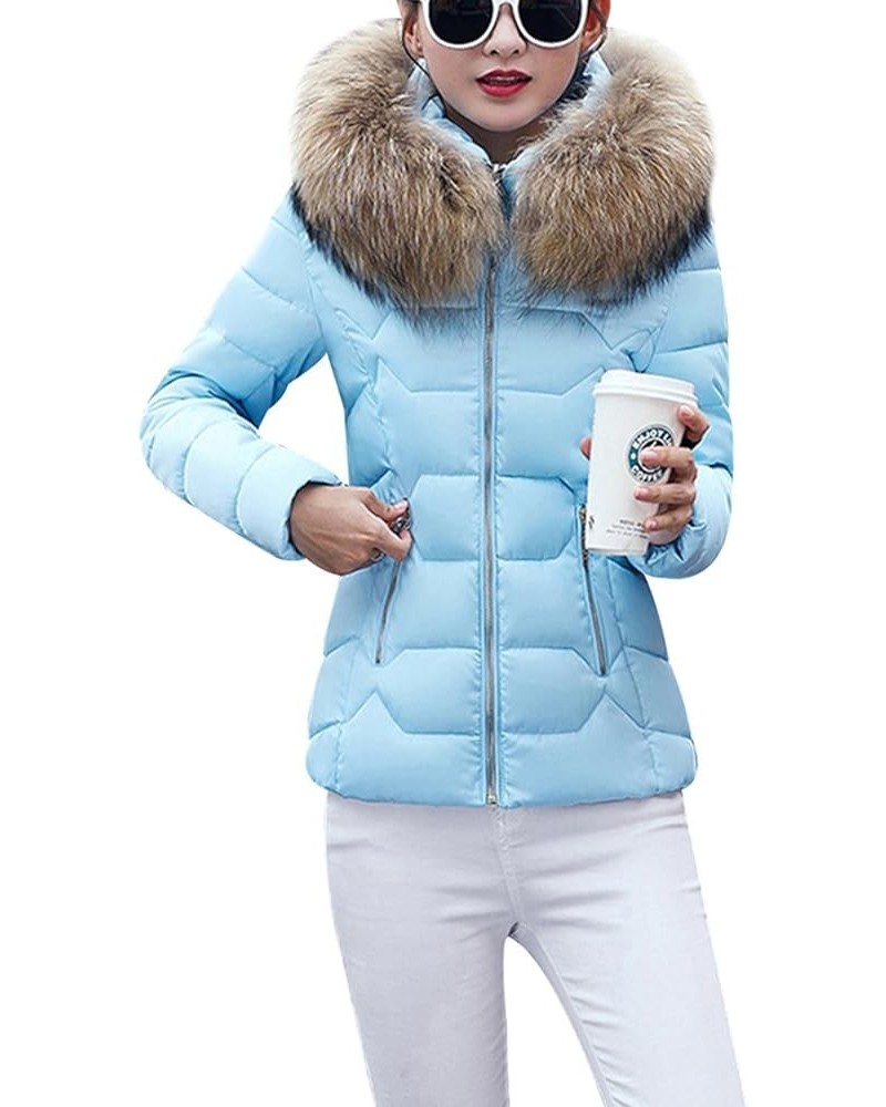 Womens Winter Warm Down Coat Quilted Parka Jacket Oversized Puffer Outwear with Faux Fur Hood Blue With Grey Fur $26.54 Jackets