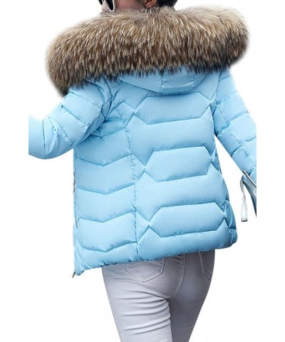 Womens Winter Warm Down Coat Quilted Parka Jacket Oversized Puffer Outwear with Faux Fur Hood Blue With Grey Fur $26.54 Jackets