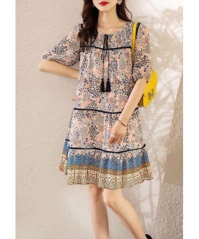 Women's Floral Print Elegant Vintage Short Sleeve Round Neck Casual Swing Midi Dress 22967 Style $18.54 Dresses