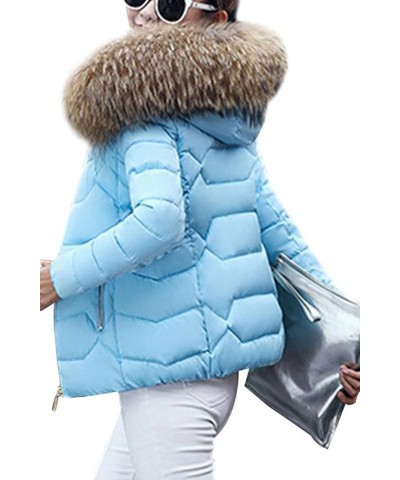 Womens Winter Warm Down Coat Quilted Parka Jacket Oversized Puffer Outwear with Faux Fur Hood Blue With Grey Fur $26.54 Jackets