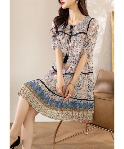 Women's Floral Print Elegant Vintage Short Sleeve Round Neck Casual Swing Midi Dress 22967 Style $18.54 Dresses