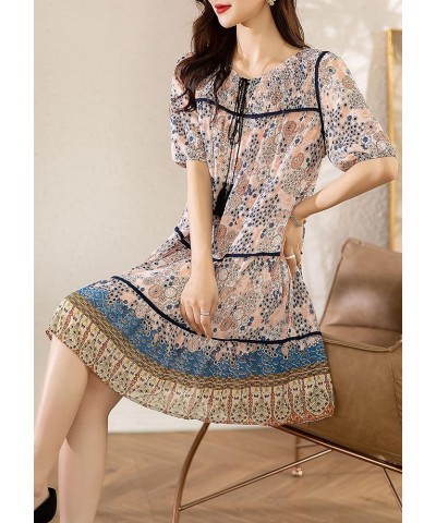 Women's Floral Print Elegant Vintage Short Sleeve Round Neck Casual Swing Midi Dress 22967 Style $18.54 Dresses