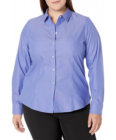 Women's Dianna Long Sleeve Solid Pinpoint Blouse Iris Bloom $17.24 Blouses