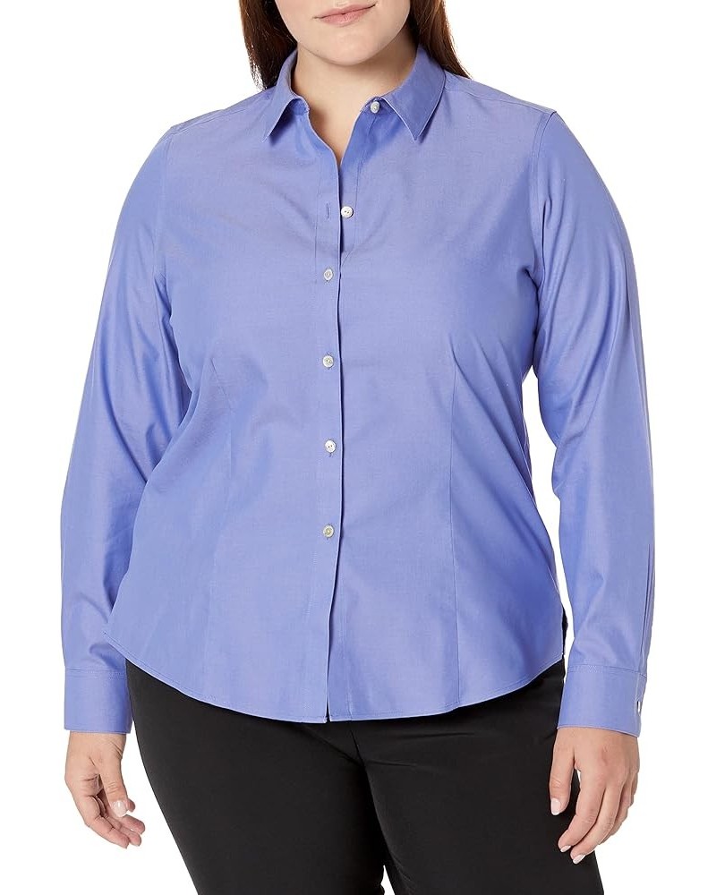 Women's Dianna Long Sleeve Solid Pinpoint Blouse Iris Bloom $17.24 Blouses