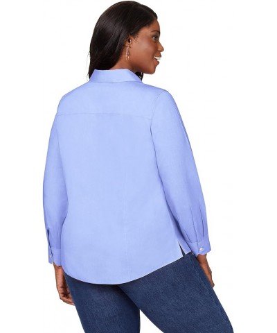 Women's Dianna Long Sleeve Solid Pinpoint Blouse Iris Bloom $17.24 Blouses