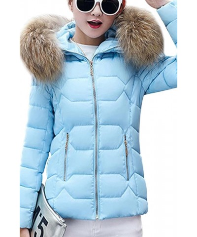 Womens Winter Warm Down Coat Quilted Parka Jacket Oversized Puffer Outwear with Faux Fur Hood Blue With Grey Fur $26.54 Jackets