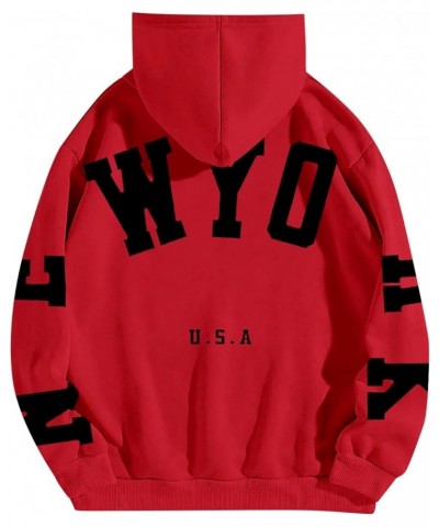 New York Hoodies Sweatshirt for Women Long Sleeved Oversized Streetwear Printed Hoodie With Pockets Y2K Red $11.99 Hoodies & ...