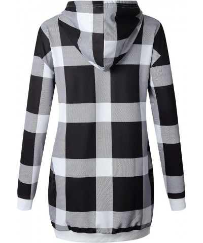 Women's Casual Plaid Long Hoodie Sweatshirt Long Sleeve Color Block Pullover Hoodie Dress with Pockets 6 Black & White $26.87...