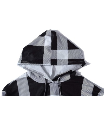 Women's Casual Plaid Long Hoodie Sweatshirt Long Sleeve Color Block Pullover Hoodie Dress with Pockets 6 Black & White $26.87...