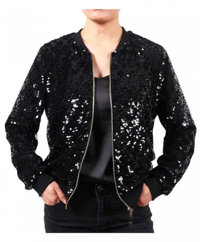 Baseball Jacket for Women Trendy Sequins Sparkly Y2K Jacket Casual Zip Up Long Sleeve Cropped Jacket Fall Going Out Coat 2&bl...