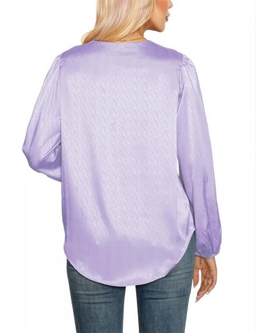 Long Sleeve Blouses for Women, Satin Tops Work Blouses Casual Business Shirts Lace V Neck Tunic Tops Purple $11.75 Tops