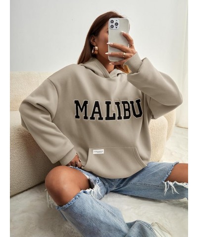 Women's Oversized Letter Print Graphic Sweatshirt Casual Hoodie Pullover Apricot $19.79 Hoodies & Sweatshirts