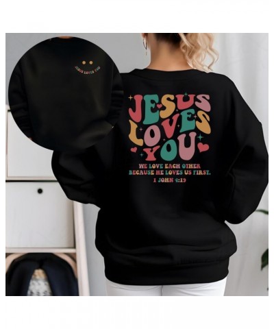 Jesus Loves You Christian Sweatshirt, Christian 2 Sided Sweatshirt, Words On Back Sweatshirt Light Blue $16.38 Activewear