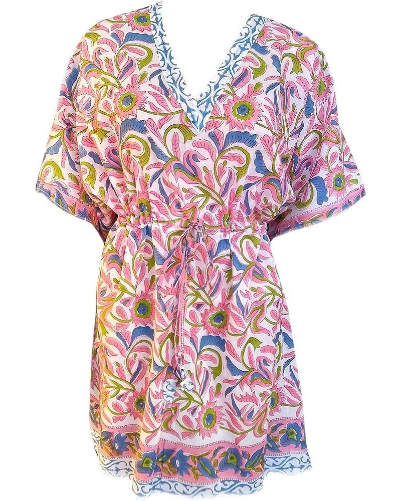 Women's Kaftan Pure Cotton Hand Block Printed for Swimsuit & Cover-up Kaftan-17 $12.46 Swimsuits