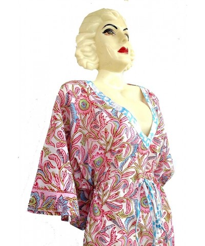 Women's Kaftan Pure Cotton Hand Block Printed for Swimsuit & Cover-up Kaftan-17 $12.46 Swimsuits