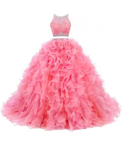 Women's 2 Piece Beaded Quinceanera Dresses Sweet 16 Prom Party Organza Ball Gown 2-pink $66.30 Dresses