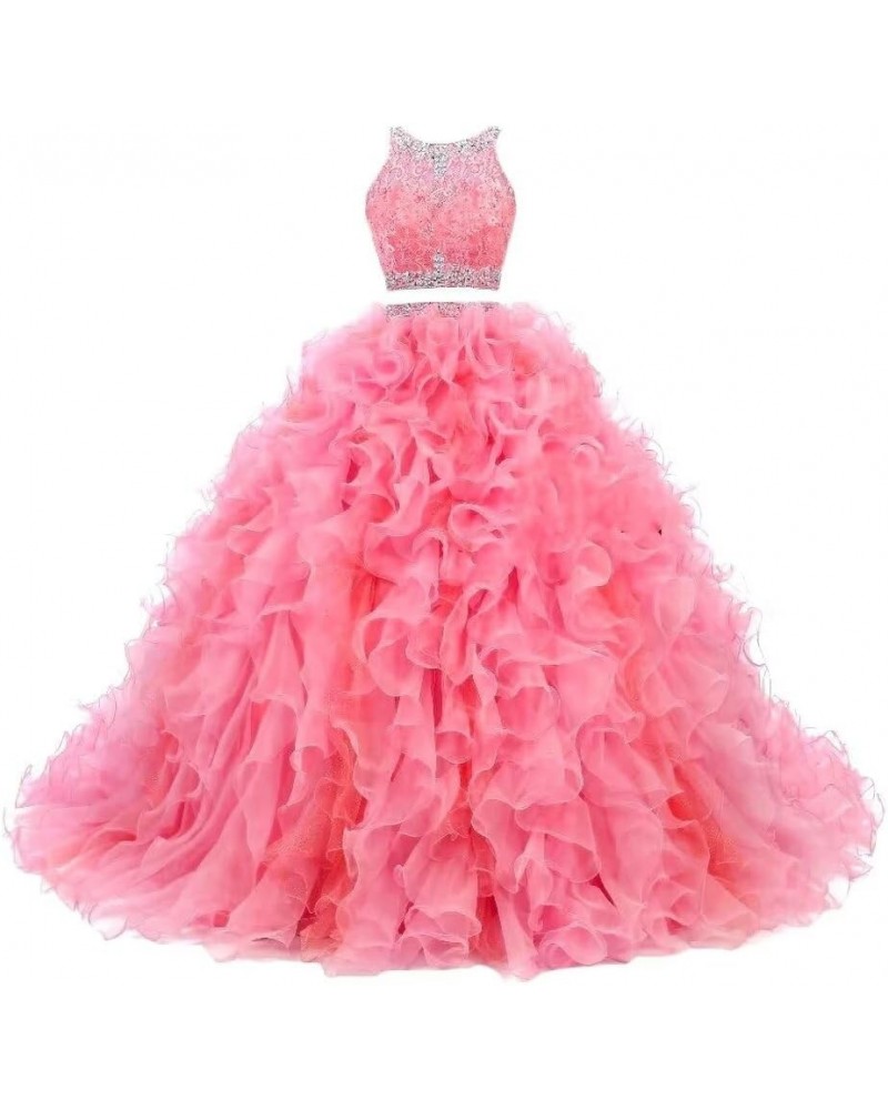 Women's 2 Piece Beaded Quinceanera Dresses Sweet 16 Prom Party Organza Ball Gown 2-pink $66.30 Dresses