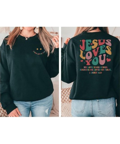 Jesus Loves You Christian Sweatshirt, Christian 2 Sided Sweatshirt, Words On Back Sweatshirt Light Blue $16.38 Activewear