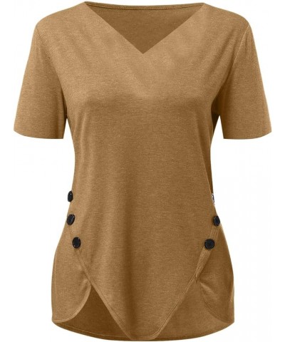 Womens Tunic Tops Fashion Solid Color Zipper Shirts Long Sleeve V-Neck Button Trim Blouse Pullover F-brown $11.00 Tops