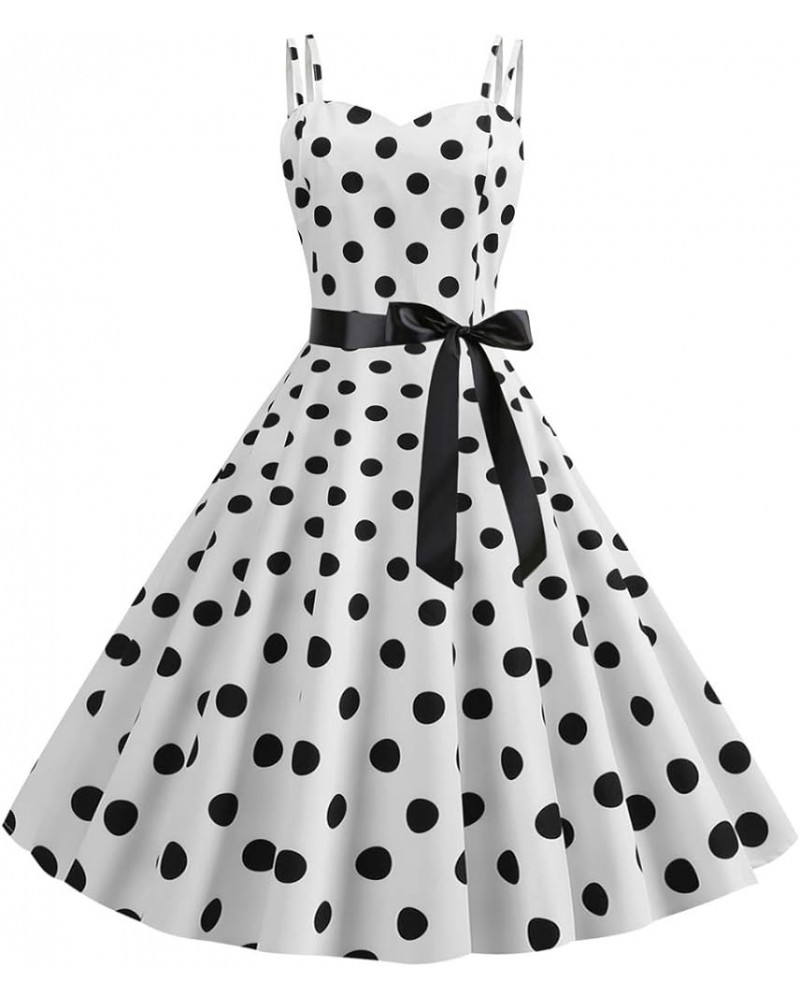 Women Vintage Polka Dot 1950s Rockabilly Halter Audrey Dress Retro Floral Evening Cocktail Swing Dress Camiwhite $12.25 Dresses