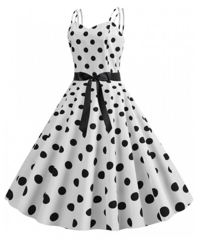 Women Vintage Polka Dot 1950s Rockabilly Halter Audrey Dress Retro Floral Evening Cocktail Swing Dress Camiwhite $12.25 Dresses