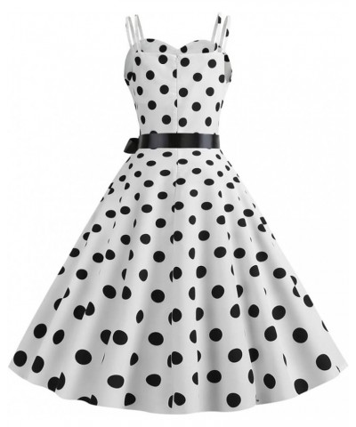 Women Vintage Polka Dot 1950s Rockabilly Halter Audrey Dress Retro Floral Evening Cocktail Swing Dress Camiwhite $12.25 Dresses