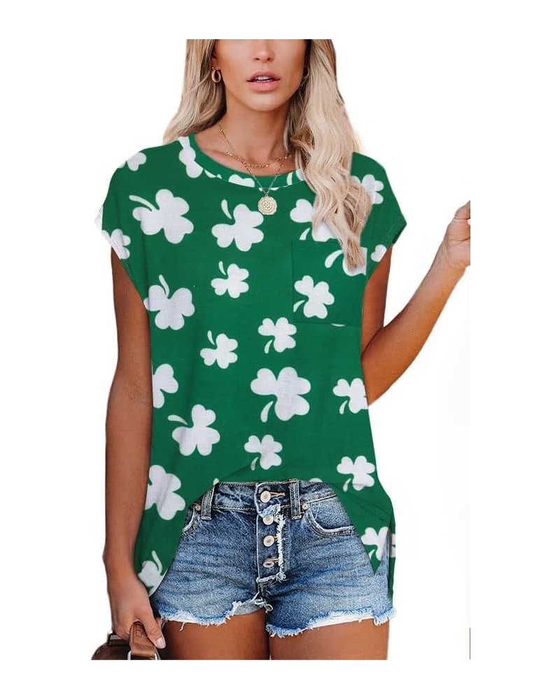 T Shirts for Women Loose Fit Cap Sleeve T Shirts with Pocket for Women Clover $10.32 Tops