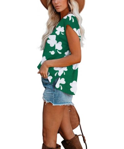 T Shirts for Women Loose Fit Cap Sleeve T Shirts with Pocket for Women Clover $10.32 Tops