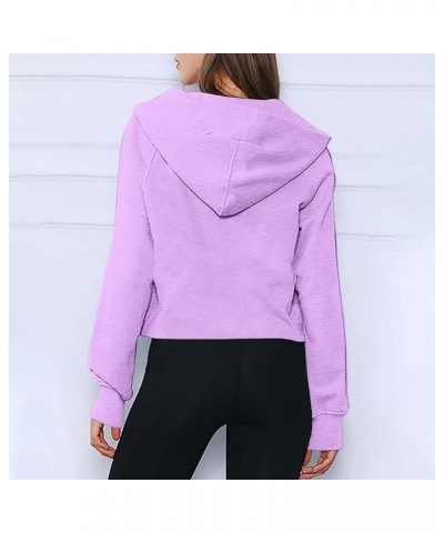 Womens Quarter Zip Sweatshirt 2023 Fleece Oversized Sweaters Cropped Pullover Hoodies Fall Trendy Outfits Clothing J018-purpl...