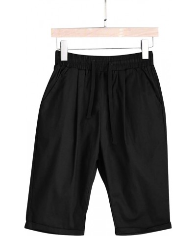 Bermuda Shorts for Women,Womens Bermuda Shorts Plus Size Elastic Waist Trendy Knee-Length Drawstring Bermuda Shorts Z1-black ...