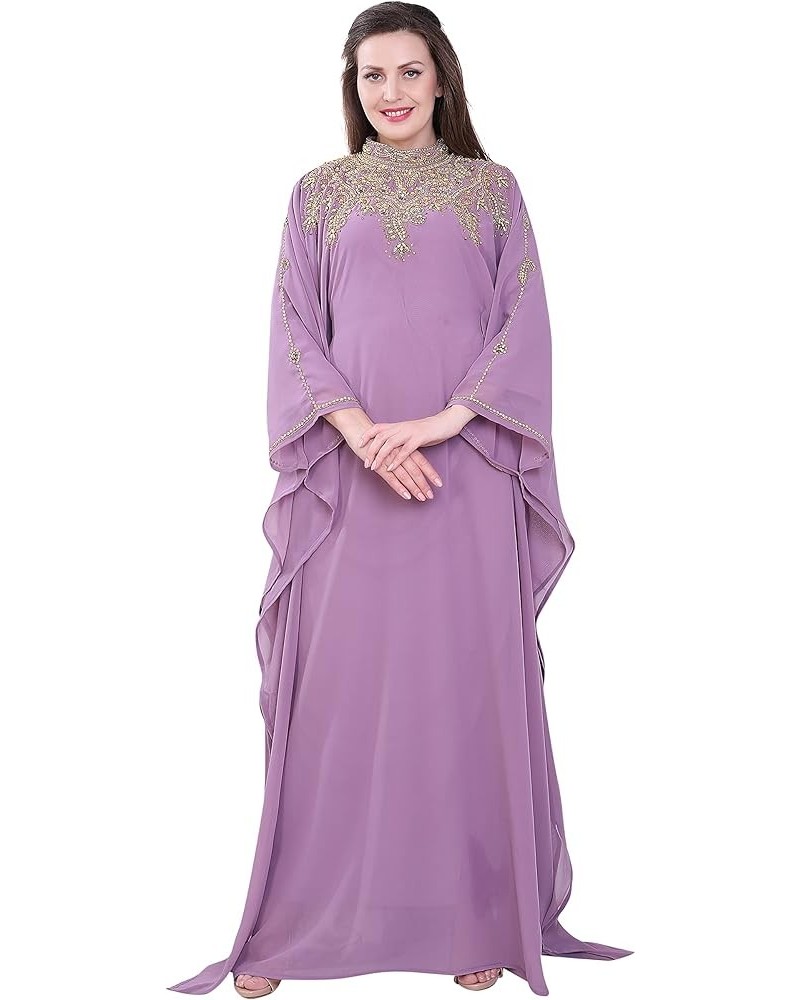 Women Kaftan Farasha Long Maxi Dress Long Sleeves Ethnic, Bridal, Evening, Party, Dress with Free Scarf Lavender $33.52 Dresses