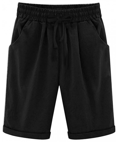 Bermuda Shorts for Women,Womens Bermuda Shorts Plus Size Elastic Waist Trendy Knee-Length Drawstring Bermuda Shorts Z1-black ...