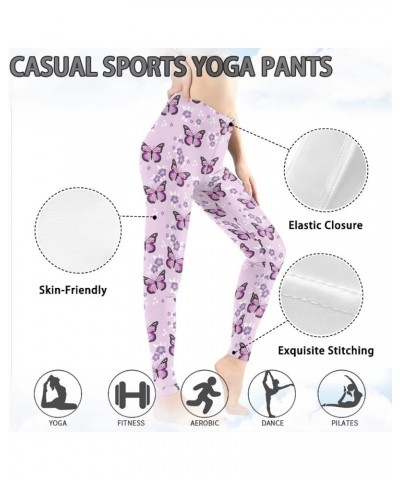 Women Yoga Pants Tummy Control Workout Leggings Stretch Fitness Tights Butt Lifting Purple Floral Butterfly $11.20 Leggings