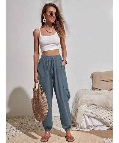 High Waisted Jogger Pants Loose Hiking Joggers for Women Casual Lightweight Tapered Cargo Pants with Pockets Blue $17.97 Pants