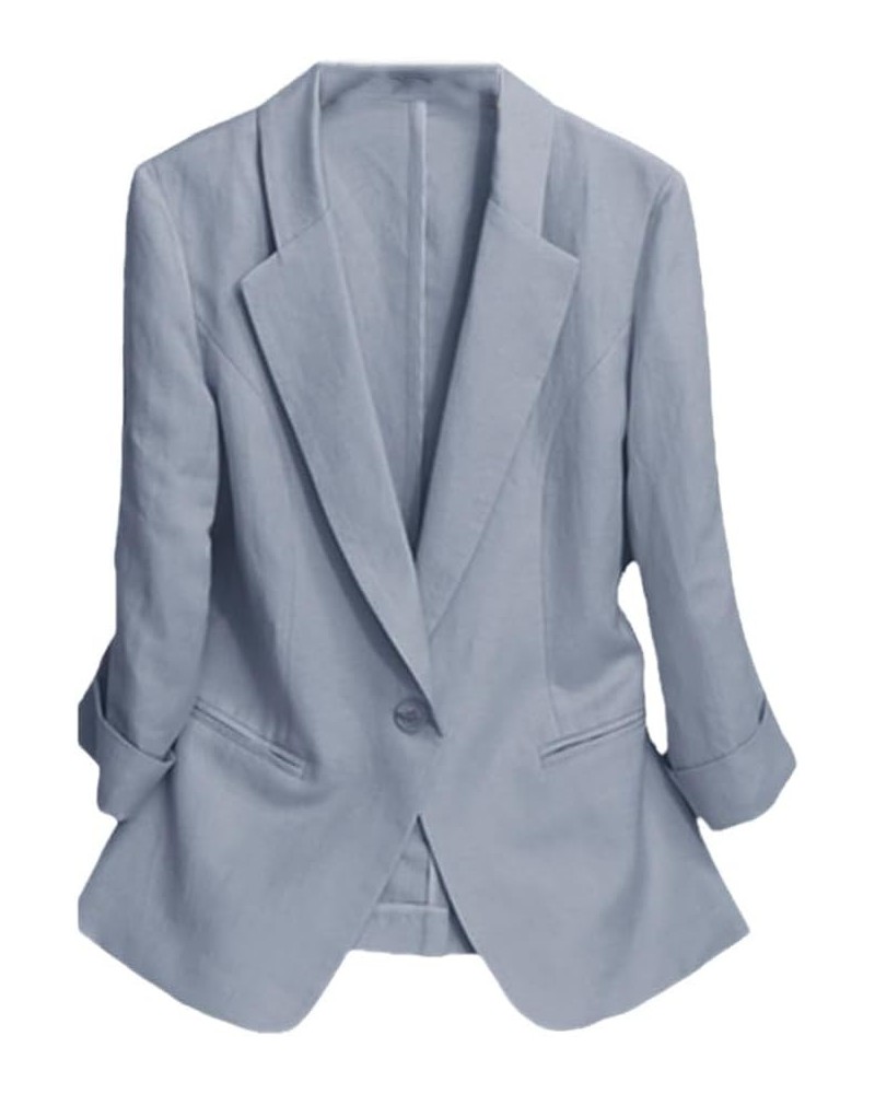 Summen Thin Suit Jacket Women's Cotton and Linen Short Slim Suit Top Light Blue $23.97 Blazers