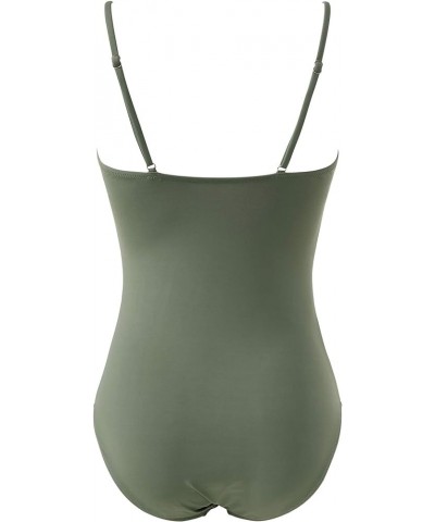 Women V Neck One Piece Swimsuits Tummy Control Ruched Swimwear Halter Bathing Suit Army Green-2 $19.13 Swimsuits