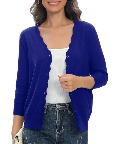 Woman's 3/4 Sleeve Solid V-Neck Shrugs for Dress Lightweight Knit Cardigan Royal Blue $15.53 Sweaters