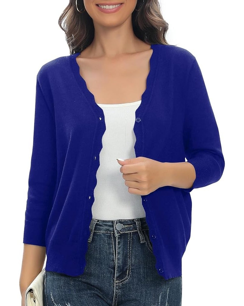 Woman's 3/4 Sleeve Solid V-Neck Shrugs for Dress Lightweight Knit Cardigan Royal Blue $15.53 Sweaters